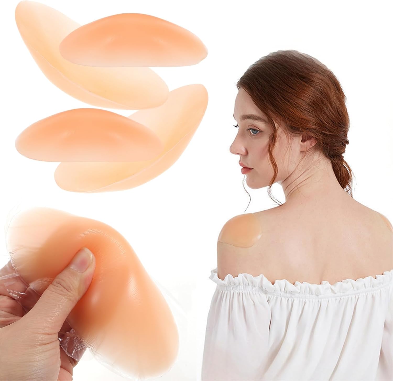 jojofuny Silicone Shoulder Pads for Women 2 Pairs Soft Skin-Tone Inserts Anti Slip Invisible Enhancers for Shirts Blouses Blazers Reusable Lightweight Undergarment Sewing Accessories 5.11X2.95X1.18In