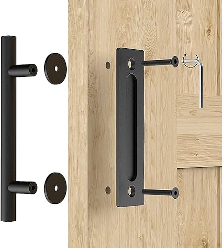 Miniatura 8 de WINSOON Kit de herrajes para puerta corrediza de granero de madera de 8 pies con juego de manijas de puerta de granero de 1 pieza