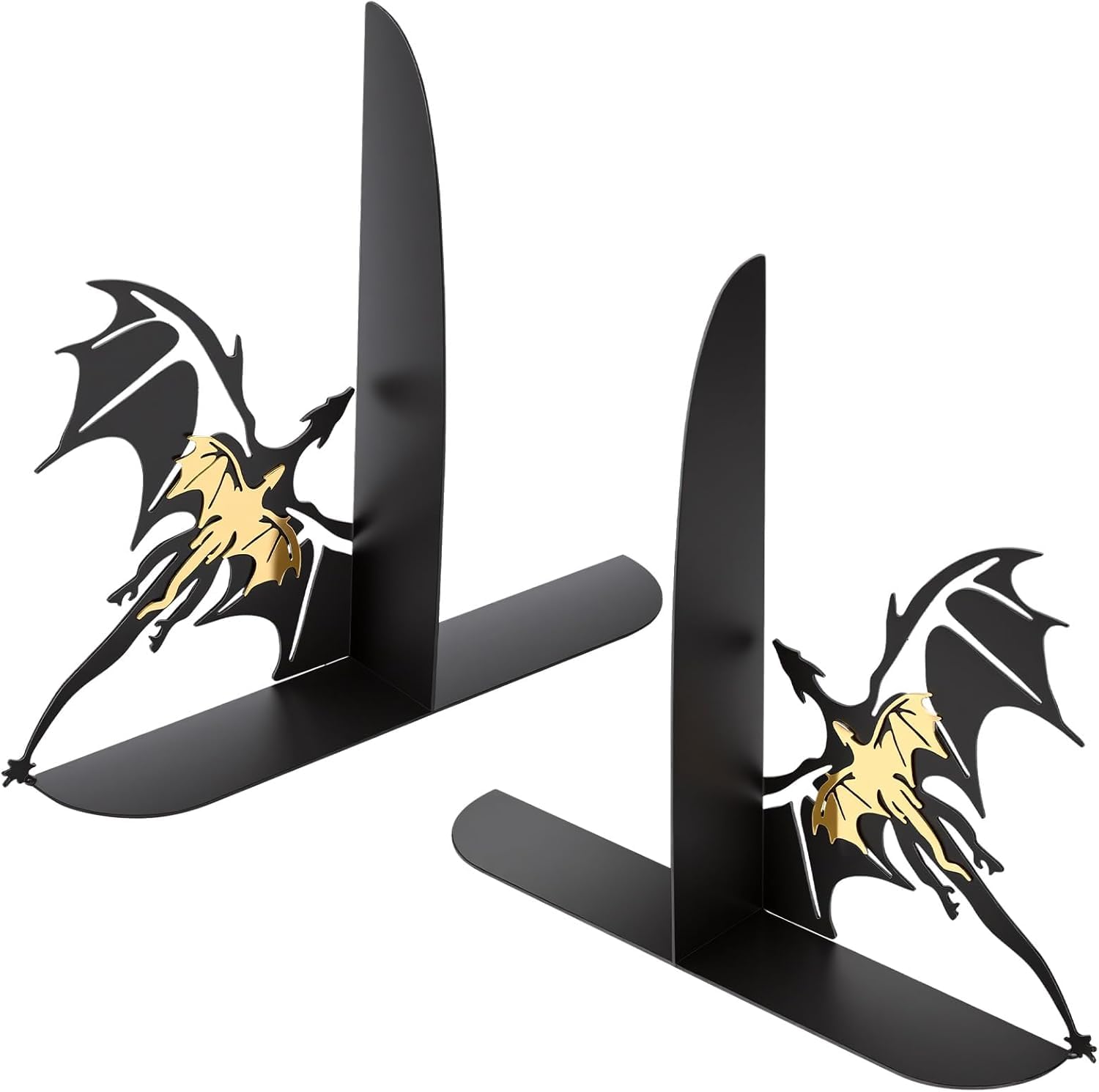2Pcs Metal Dragon Bookends Set, Metal Book Stoppers for Shelves, Fantasy Dragon Decor for Bookshelf, Home Office Desk Ornament, Gift for Dragon Lovers