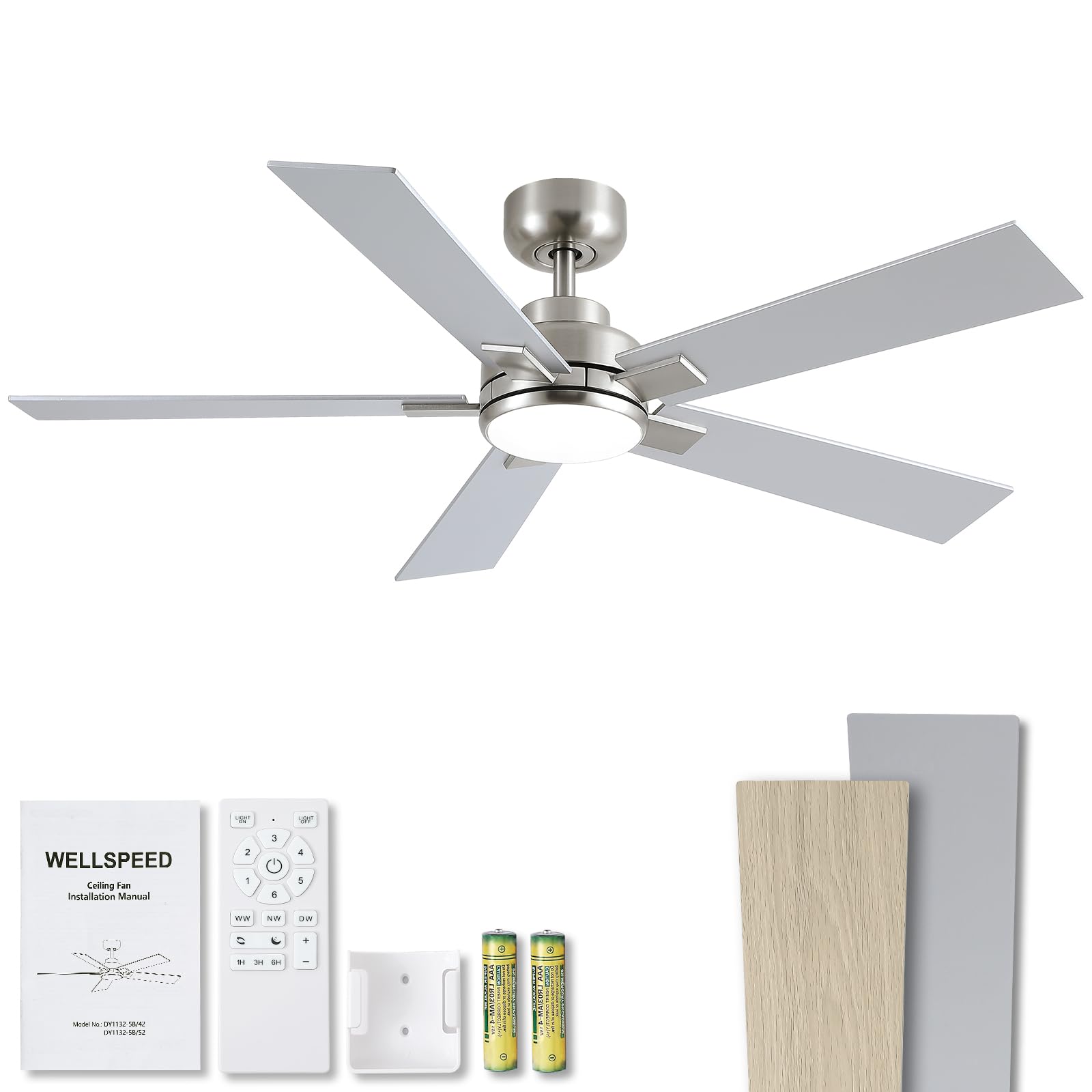 Modern Ceiling Fans with Lights - 52 inch Brushed Nickel Ceiling Fan with Light and Remote Reversible DC