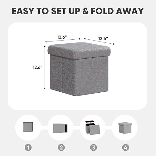 Miniatura 9 de PINPLUS Cubo otomano plegable de almacenamiento, otomana cuadrada gris con almacenamiento, moderna otomana de sherpa con tapa, asiento para