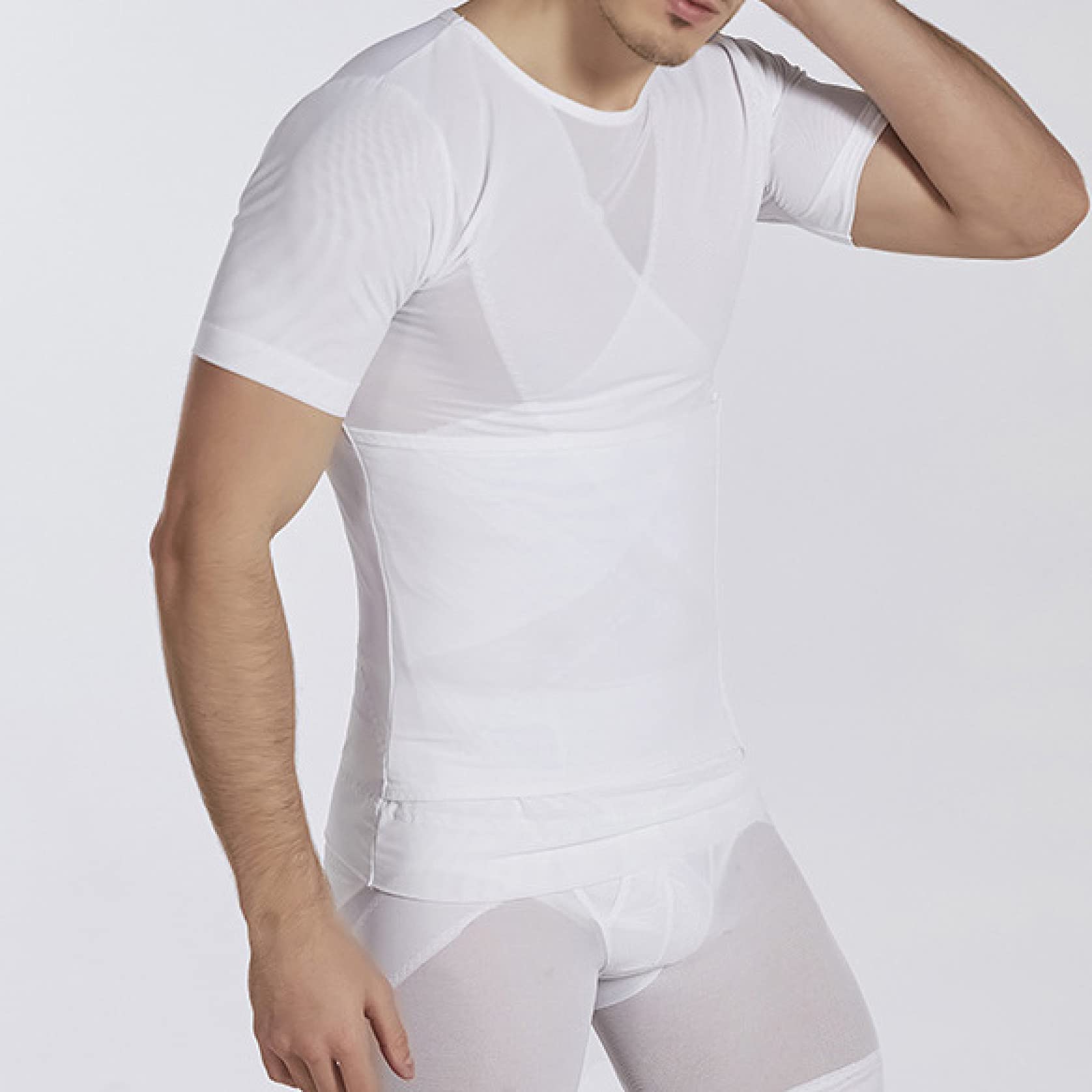 Męska oddychająca koszulka modelująca - wyszczuplająca koszulka kompresyjna Tummy Control Body Shaper Shirt Krótkie rękawy na siłownię good