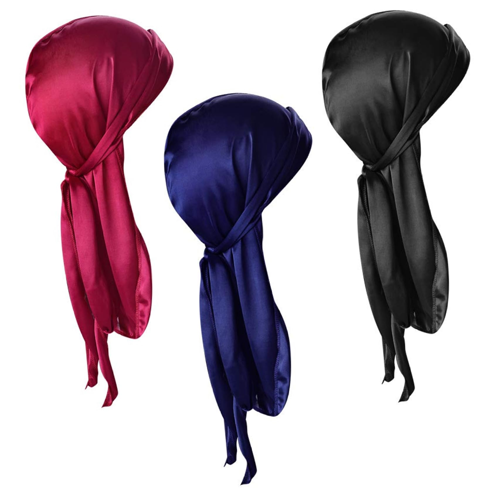 Silk Durag Long Tail Turban Hat Headwear Wide Straps Pirate Hair Loss Cap Bandana 3PCS long tail durag