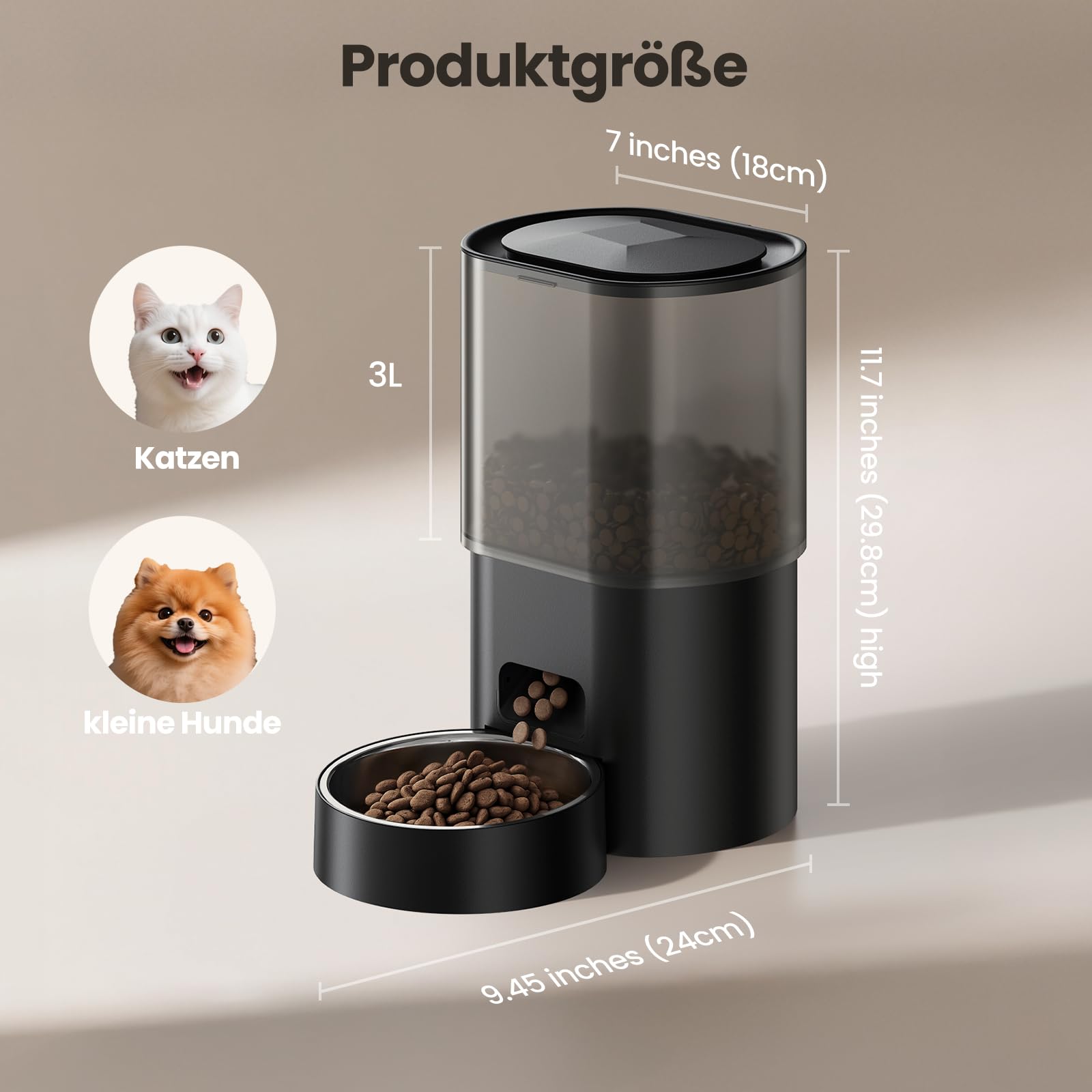 3L Automatischer Katzenfutterspender 2,5L Katzenbrunnen-Set, geräuscharmes App-gesteuertes Fernfütterungsgerät mit 10 Mahlzeiten pro Tag, Anti-Verstopfungs-Design, ideal für Katzen & Welpen