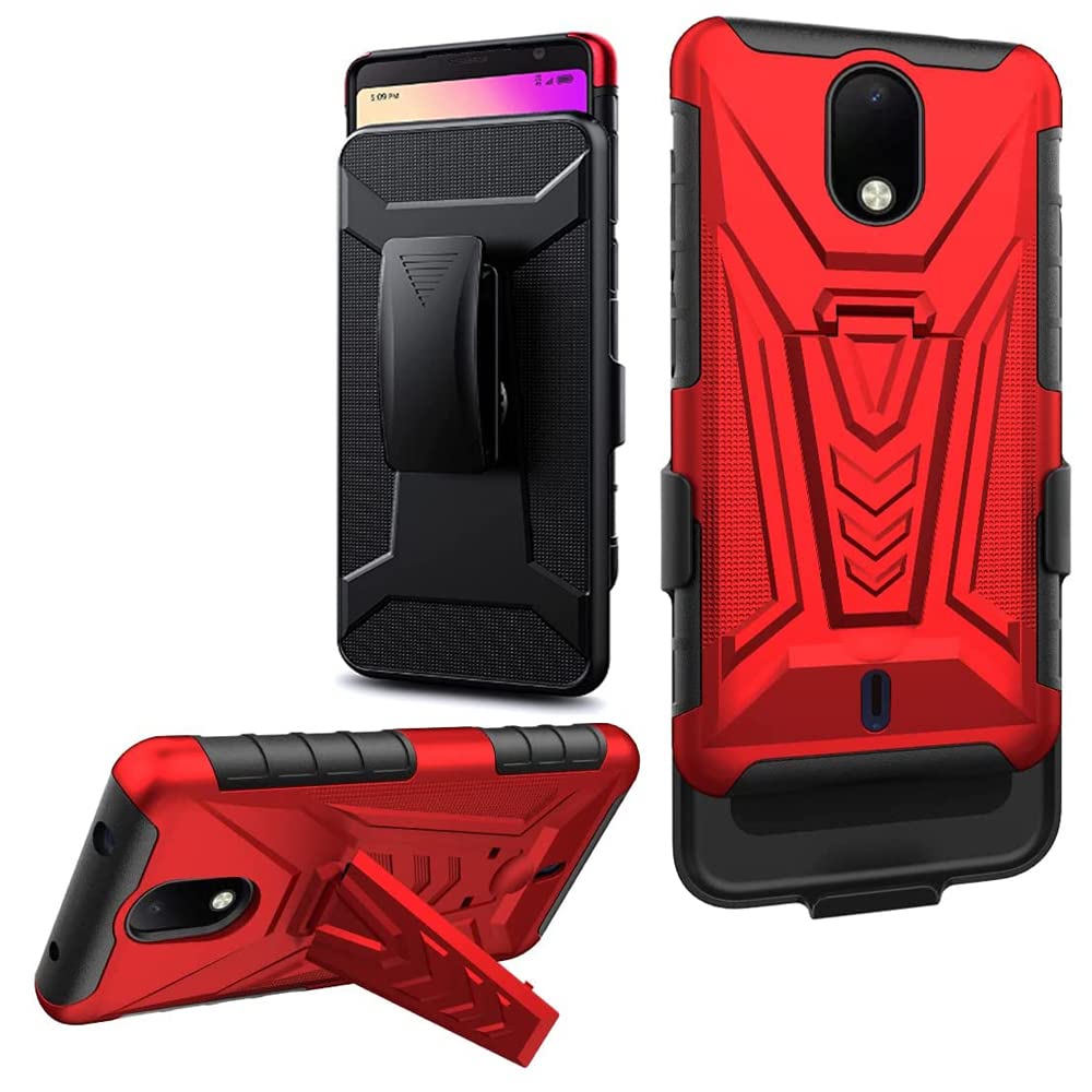 Phone Case Compatible for AT&T Calypso-2 (U319AA) / Cricket Debut Case / Caiypso-2 Phone Holster / Cricket Debut Holster / Build-in Kickstand with Belt Clip (Holster Red)
