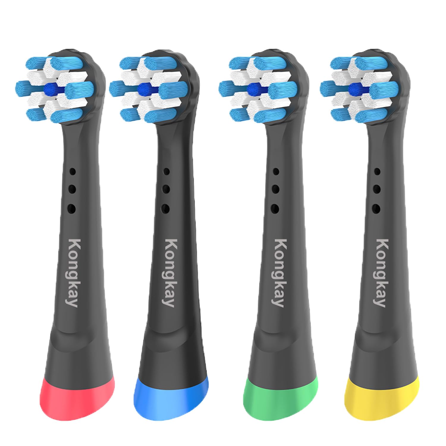 Cabezales de Cepillo de Recambio Compatibles con Oralb iO Series 2–10, Cerdas Suaves Redondeadas, Colocación Fácil con Click, Pack de 4 – Negro