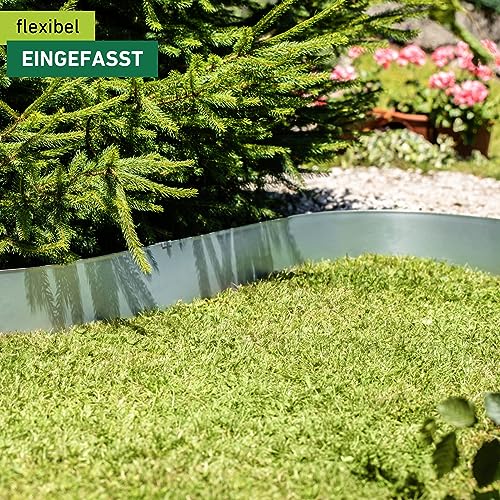 Windhager Rasenkantenband verzinkt, Raseneinfassung, Beeteinfassung, Beetbegrenzung, Mähkante, Rasen-Abgrenzung, flexibel, 5m x 15cm, 07458