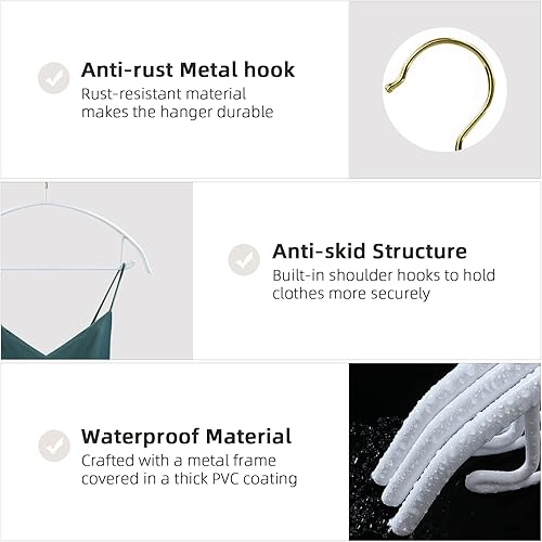 Miniatura 4 de MOPALL Perchas de ropa sin hombros (20 piezas)  Percha antideslizante de PVC de 16.5 pulgadas, tamaño estándar, de metal resistente, para adultos,