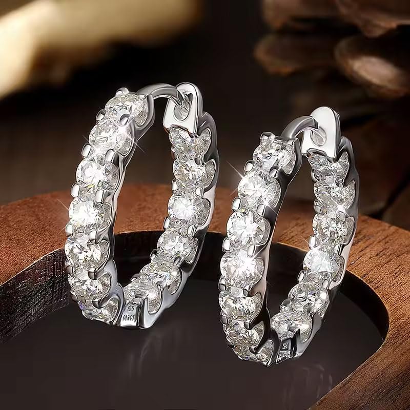 Moissanite Hoop Earrings, 2.6ct D Color VVS1 Round Cut Hoop Earring, 925 Sterling Silver Huggie Earrings for Women Wedding Earring3