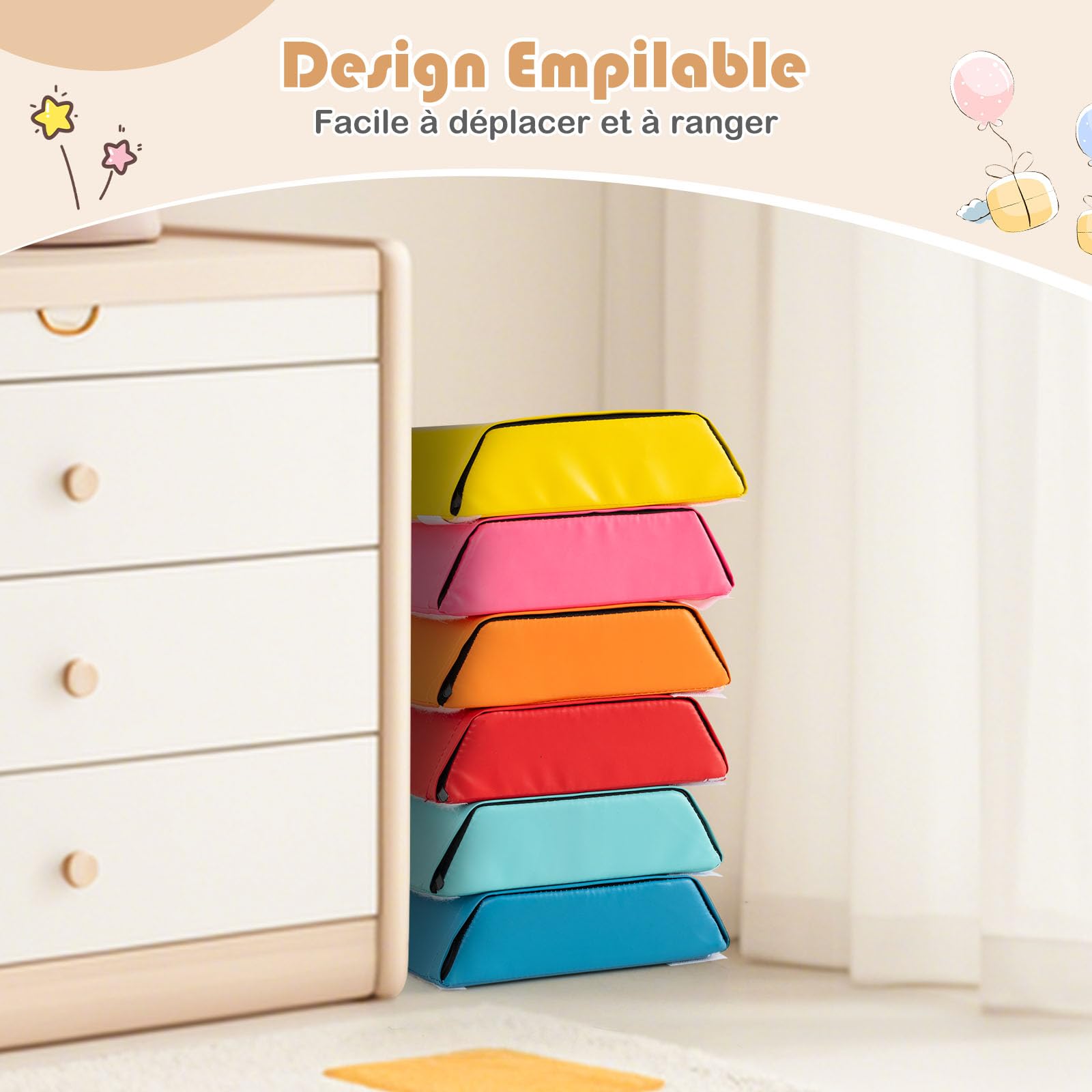 COSTWAY 3 en 1 Module Motricité Bébé en Mousse avec Housse en PU, Parcours Motricité Bébé 6 Pièces avec Attaches Auto-Agrippantes, Fosse à Balles Hexagonale pour Ramper Grimper, 12 Mois+