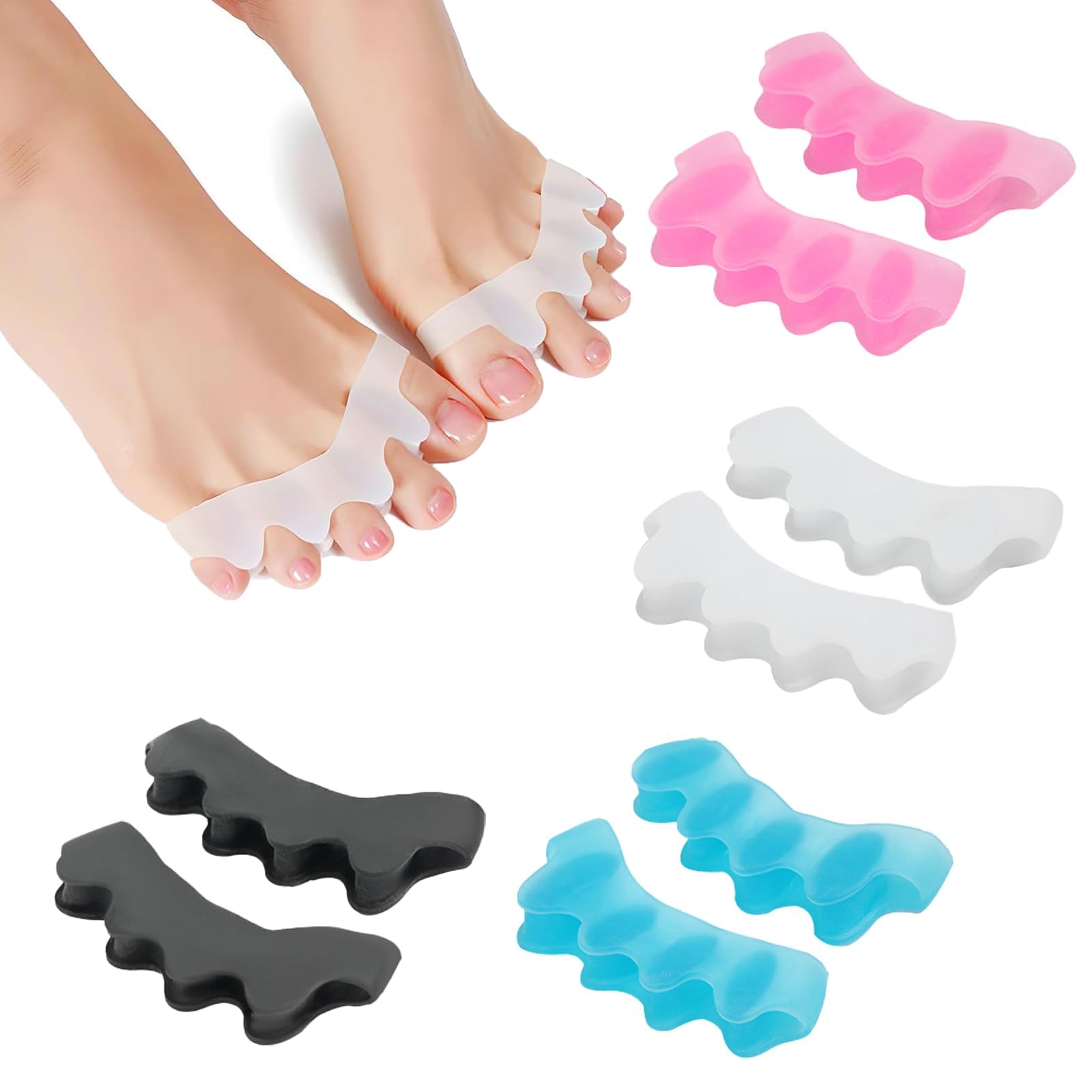 Toe Separator for Men, 4-Piece Toe Spreader Set in Blue White Pink Black Colors, Foot Care Solution for Toe Alignment and Comfort, Flexible Silicone Toe Correctors for Daily Use and Relaxation-image-35