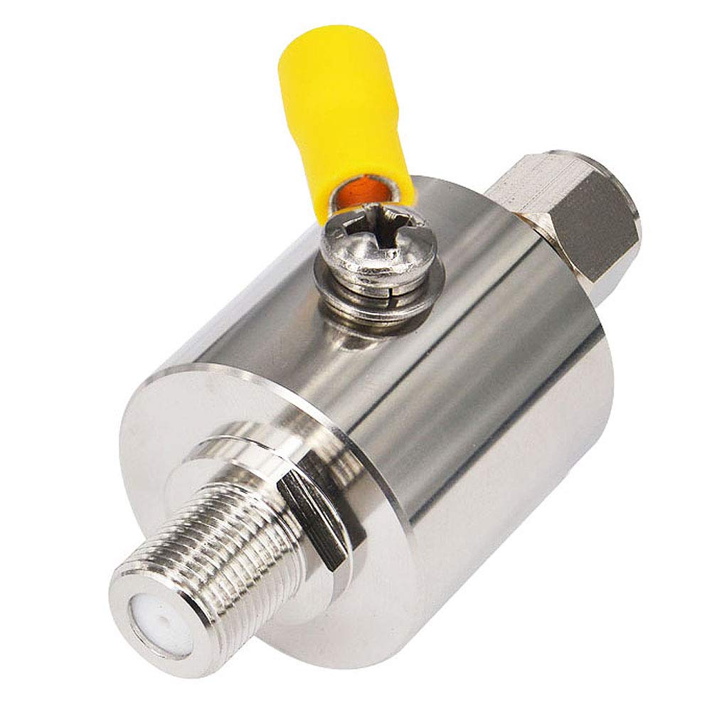 onelinkmore Lightning Arrestor F Type Coax Male to Female DC-3GHz 75 Ohm Lightning Surge Protector with 90V Gas Tube Surge Arrester