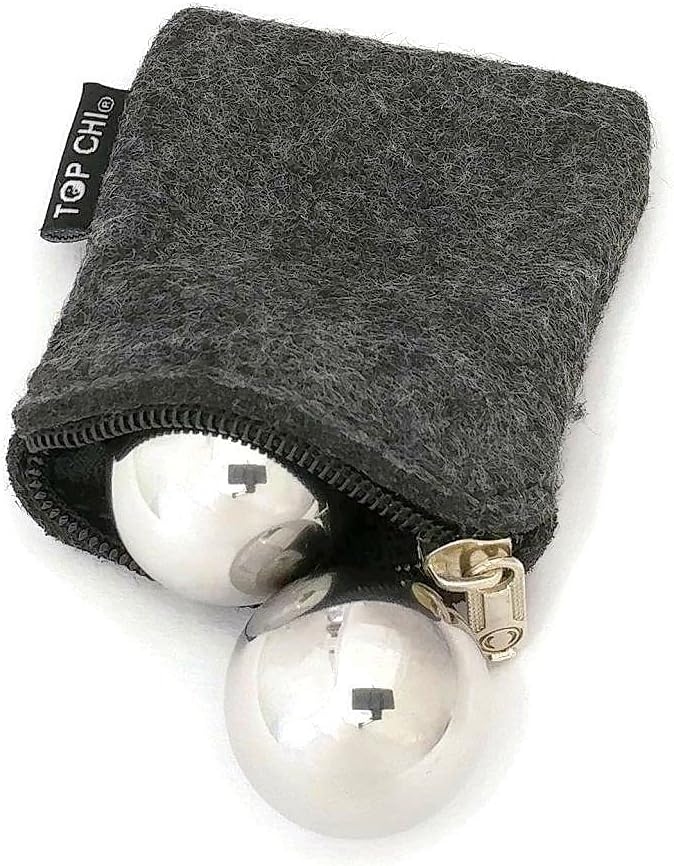 Top Chi 1 Inch Stainless Steel Pocket Sized Baoding Balls with Carry Pouch. Solid Non-Chiming Balls for Hand Therapy, Anxiety, and Stress Relief