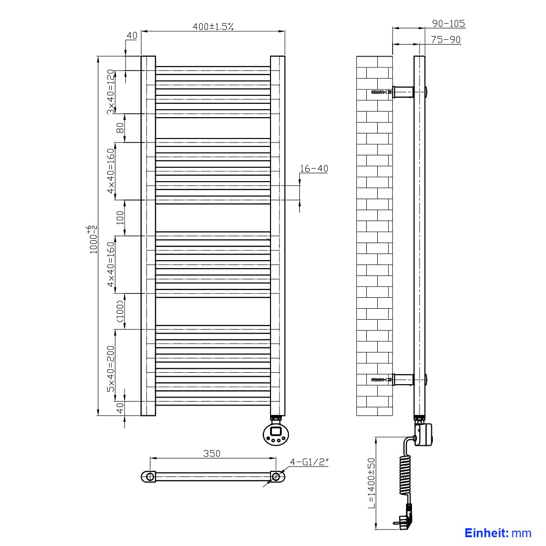 Heilmetz Scaldasalviette elettrico bianco 100x40 cm,Radiatore elettrico con termostato digitale e funzione Timer per asciugamani,Asciugatore elettrico per asciugamani,300 W