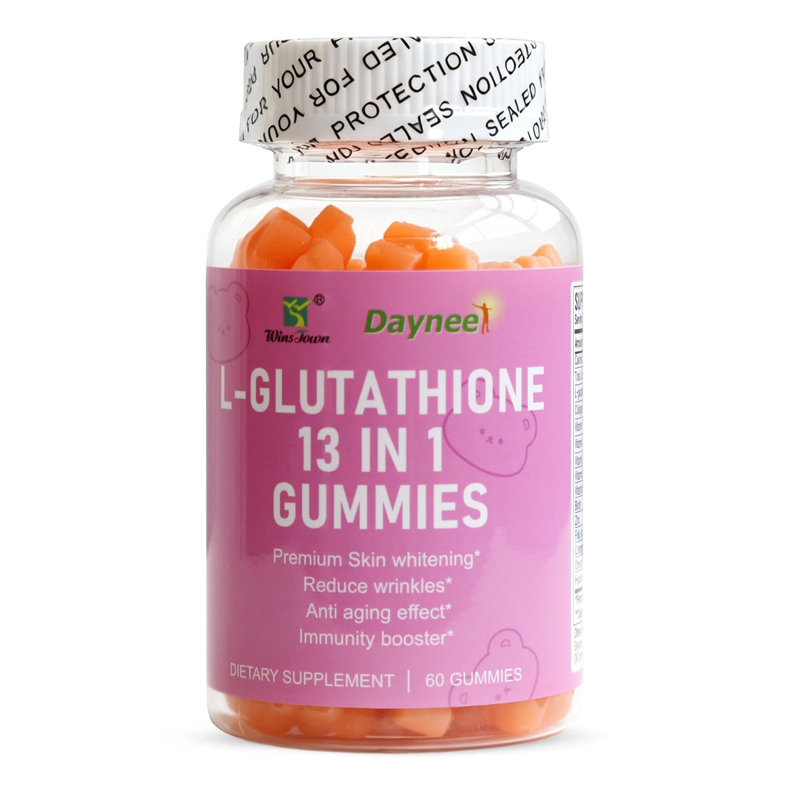 L-Glutathione 13 in 1 Gummies 1200mg, 60 Count