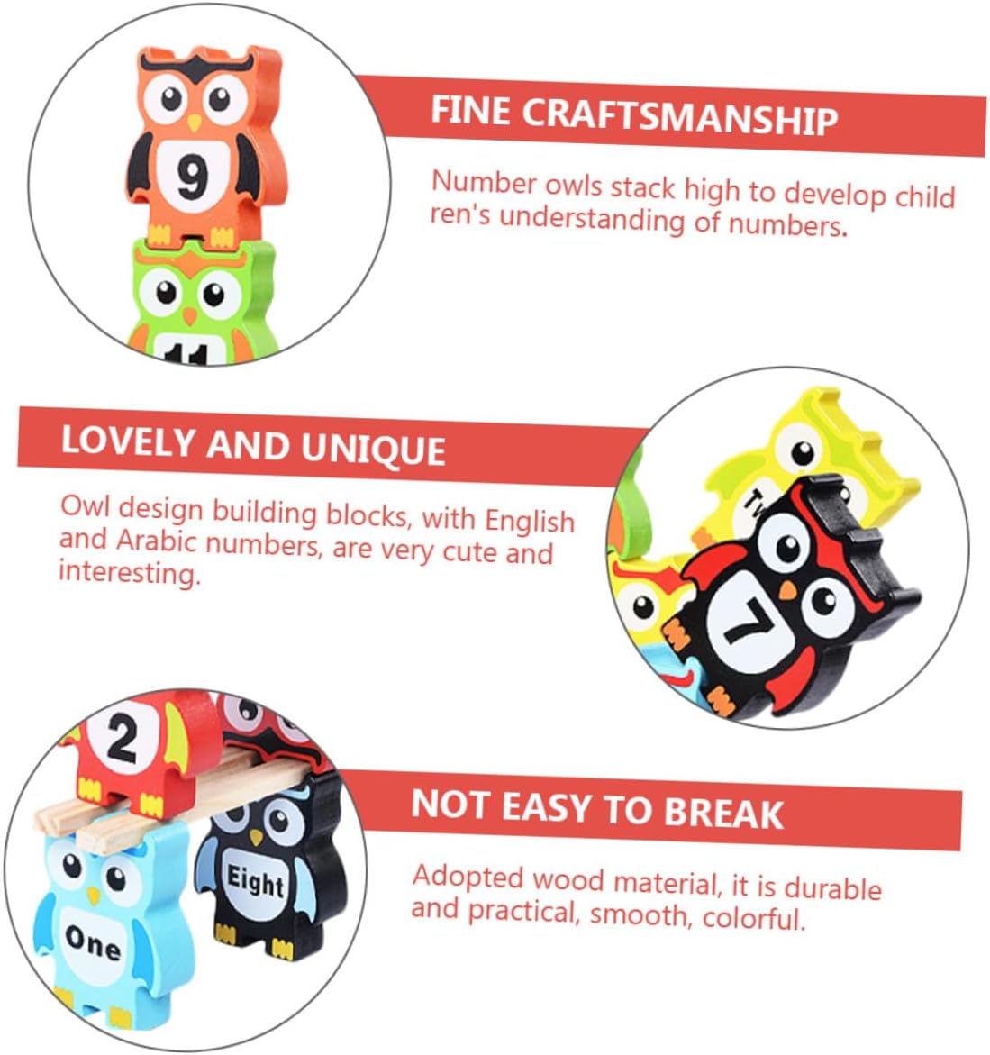 Colorful Owl-Shaped Wooden Building Blocks for Educational Stackable to Develop Balance Patience Imagination Safe Smooth Surface Preschool for Boys