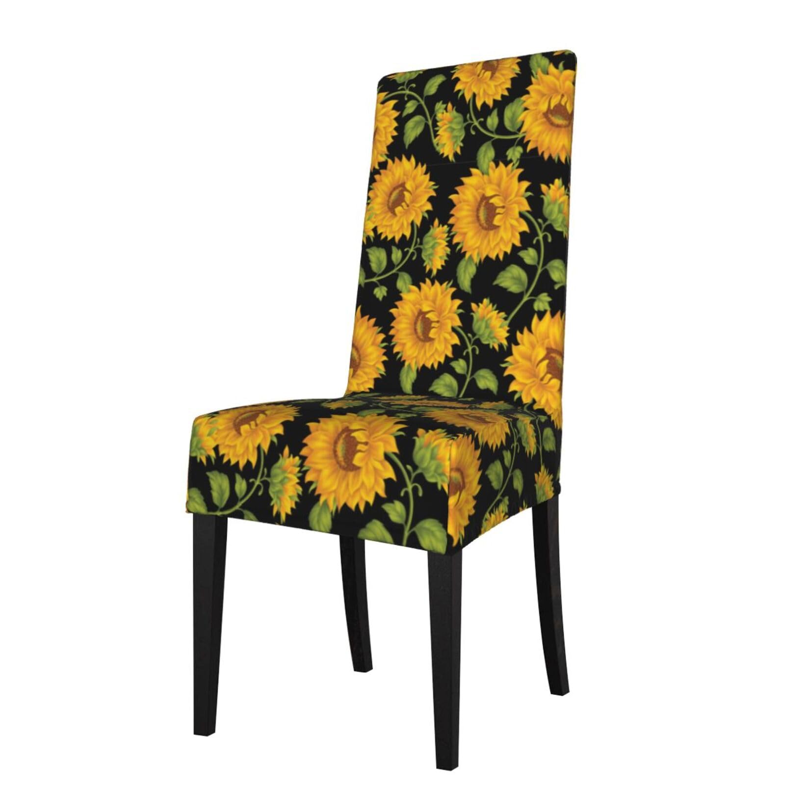 LKYMOH Sunflower Print Black, Chair Covers Stretch Chair Slipcovers for Dining Room, for Party Pet Protection Universal Fit Soft Polyester