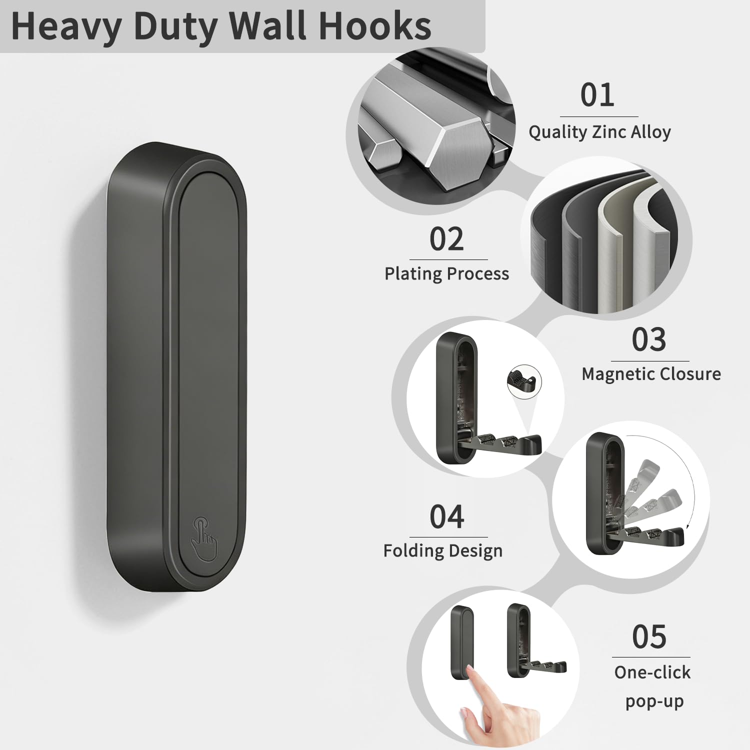 2PCS Foldable Wall Hooks, Flip Down 40 lbs - Image 2