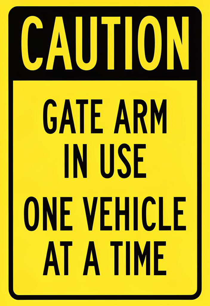 peiyeety Caution Gate Arm In Use One Vehicle at a Time Tin Sign 12x8 Inch, Yellow & Black Metal Warning Plaque, Heavy-Duty Safety Notice for Parking Lot, Driveway, Garage, Business Entry