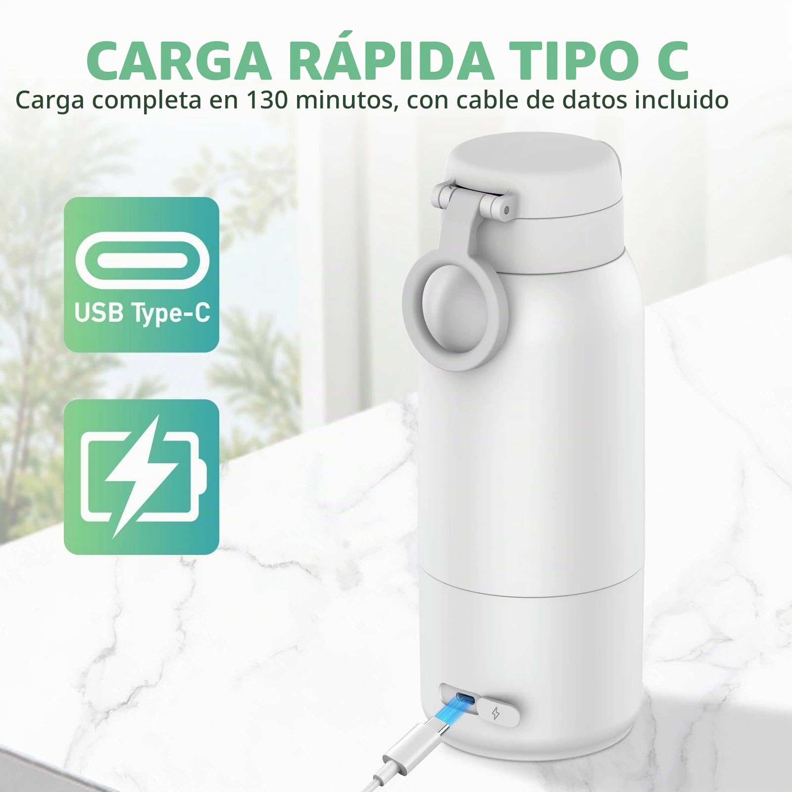 Calienta Biberones Portátil 500ml, Calentador de Leche para Bebes, Calentador Recargable de Leche, Control Preciso de la Temperatura 35℃-70℃, con Pantalla LCD, Carga Rápida USB-C(Blanco)