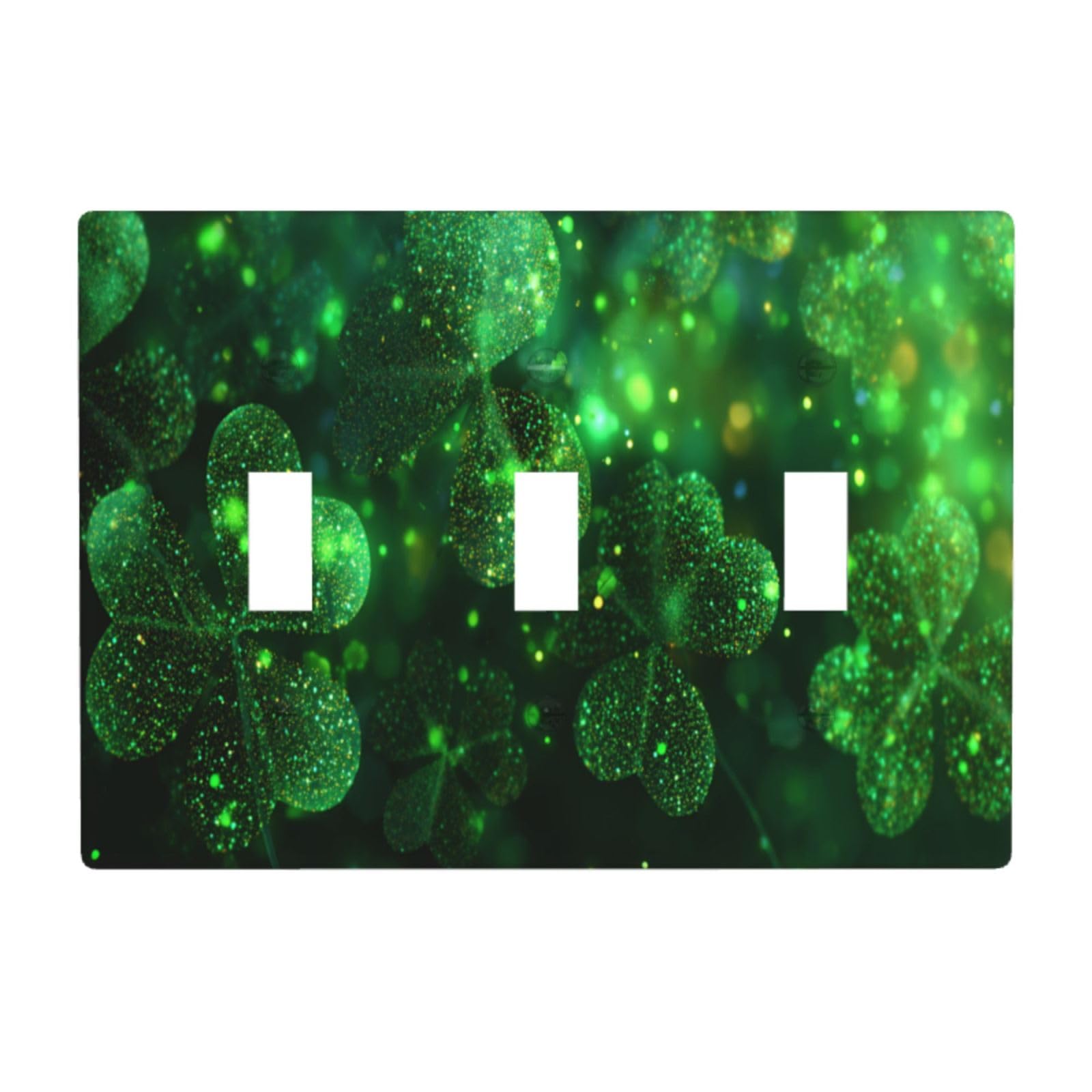 Shimmering Shamrocks Glittery and Shiny Light Switch Covers 3 Gang Triple Toggle Wall Plate Switchplate Electrical Faceplate for Bathroom Kitchen Bedroom Decor