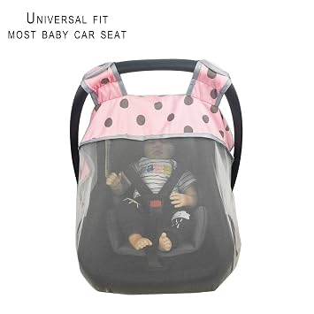 Mosquito Net for Baby Car Seats Car seat net for Newborn Carrier-Breathable mesh net for Infant Car Seats, Carrier, Elastic Edge, Kick Proof, Polka dot, White, Patent Design