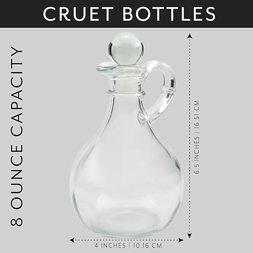 Miniatura 6 de Cornucopia Brands Vinagre de vidrio y vinagre (juego de 2); dispensadores de aceite redondos de 8 onzas / botellas de aderezo para ensaladas con