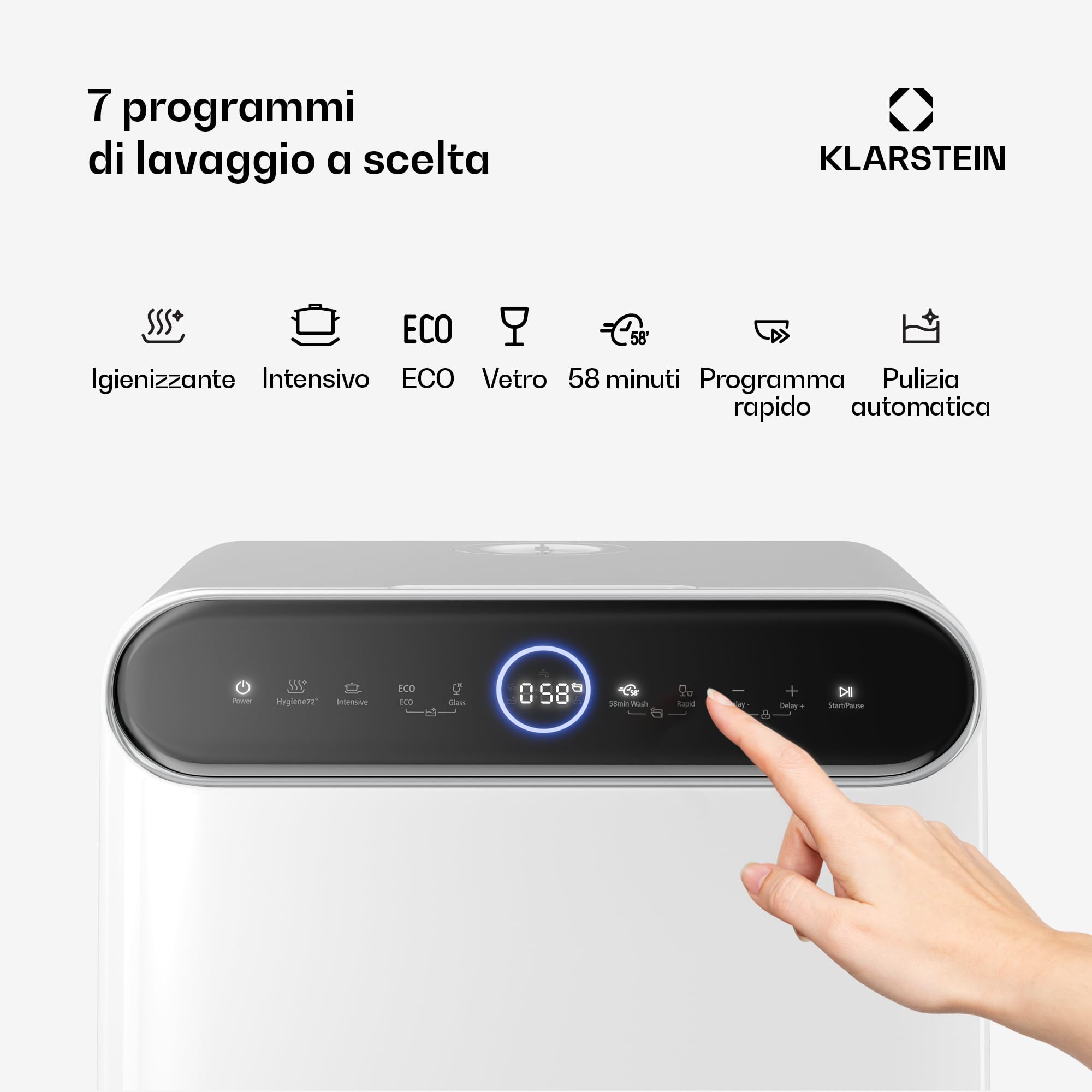 Klarstein Oceana Lavastoviglie da tavolo - Lavastoviglie compatta per 3 coperti, 7 programmi, 6 L di acqua, AquaStop, design portatile