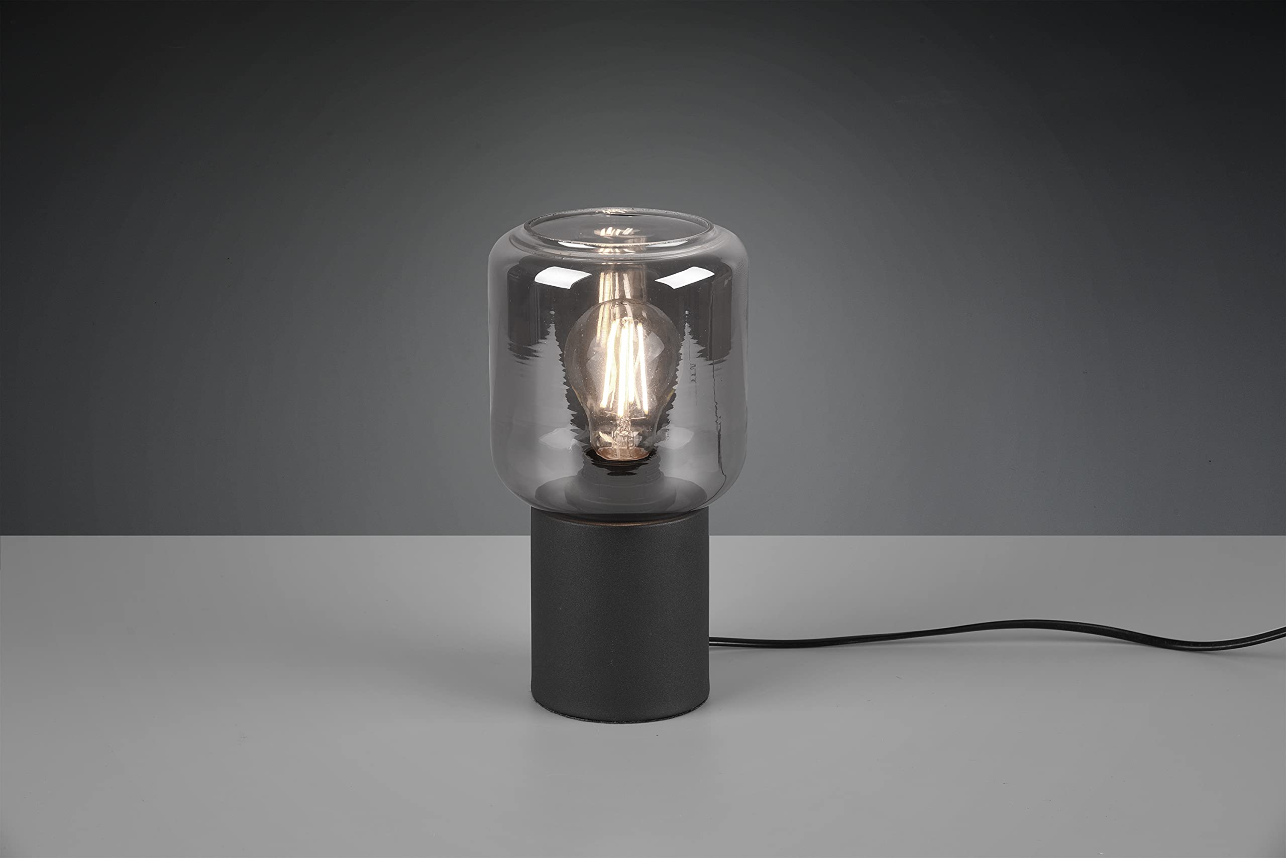 Reality Leuchten Nico R50591032 - Lampada da tavolo in metallo nero opaco, vetro fumé, 1 lampadina E27