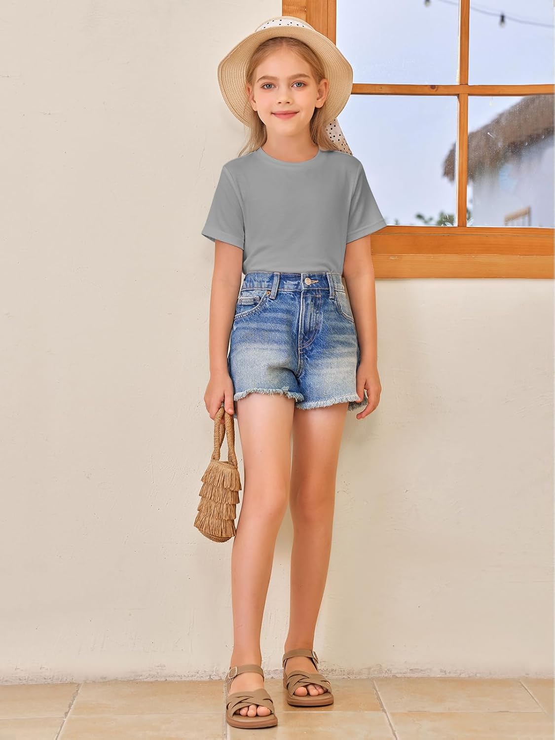 Girls Short Sleeve T Shirts Kids Summer Tops Crewneck Tees 5-14 Years - Image 5