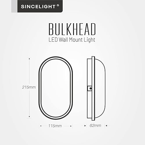 Miniatura 5 de SINCELIGHT Lámpara LED ovalada para montaje en pared y techo, difusor de ópalo, impermeable IP65 para uso en interiores o exteriores, 15 W, blanco