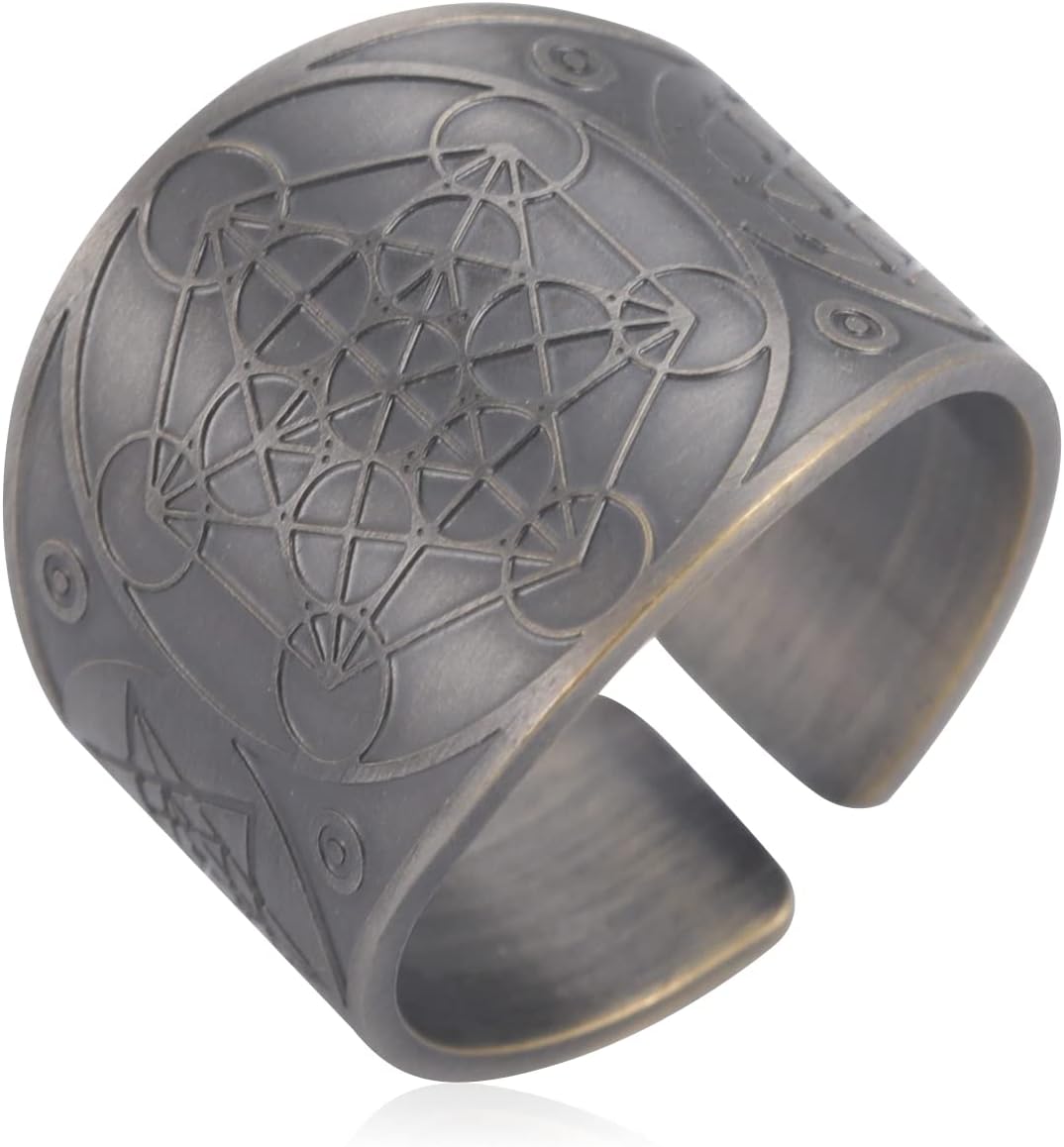 Amaxer Metatrons Cube Ring for Men Stainless Steel Vintage Sacred Geometry Spiritual Protection Amulet Ring Statement Band for Men Women