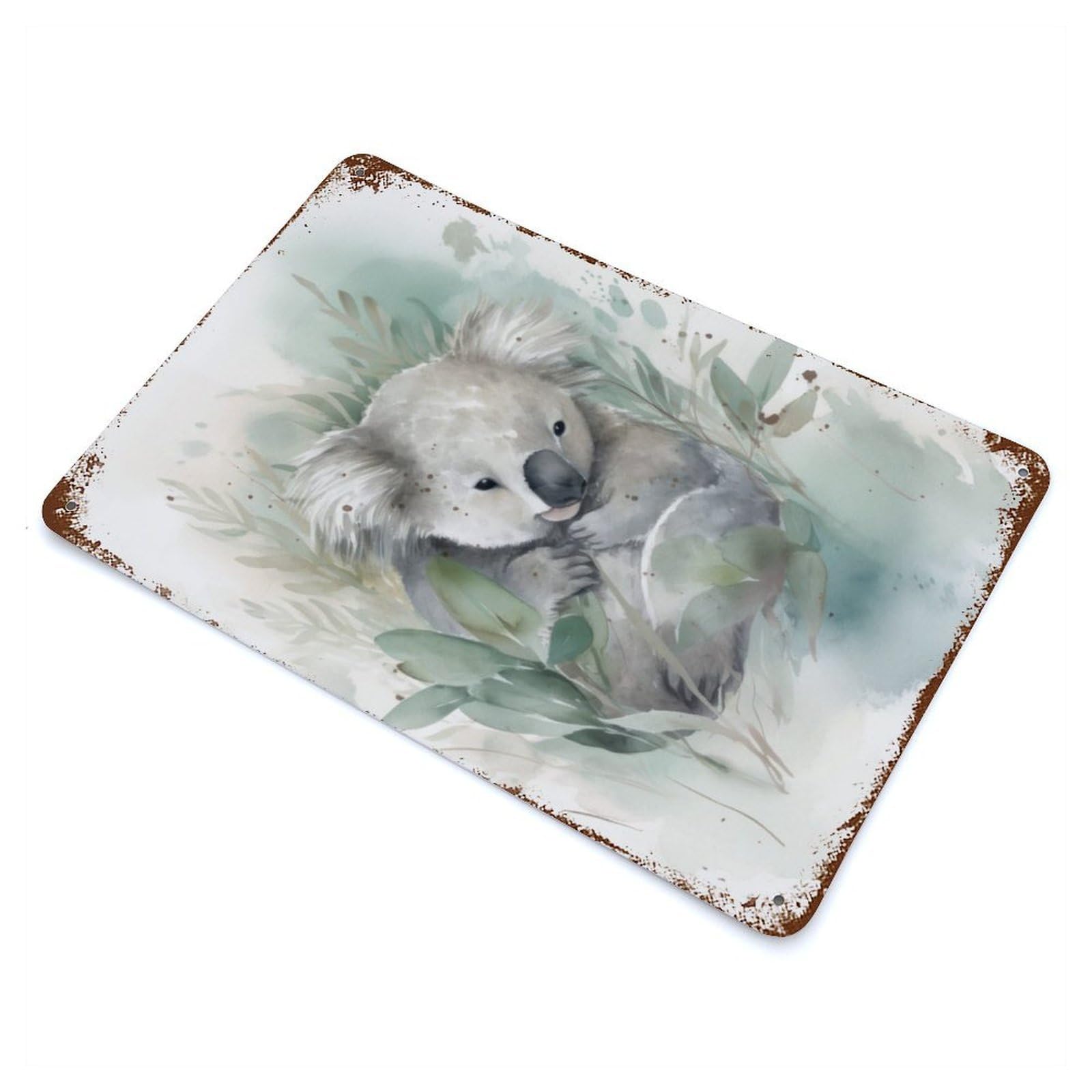 Koala Watercolor Painting Vintage Wall Sign 11.8"x7.9", Rust Effect Metal Decor for Farmhouse, Kitchen And Entryway Decor