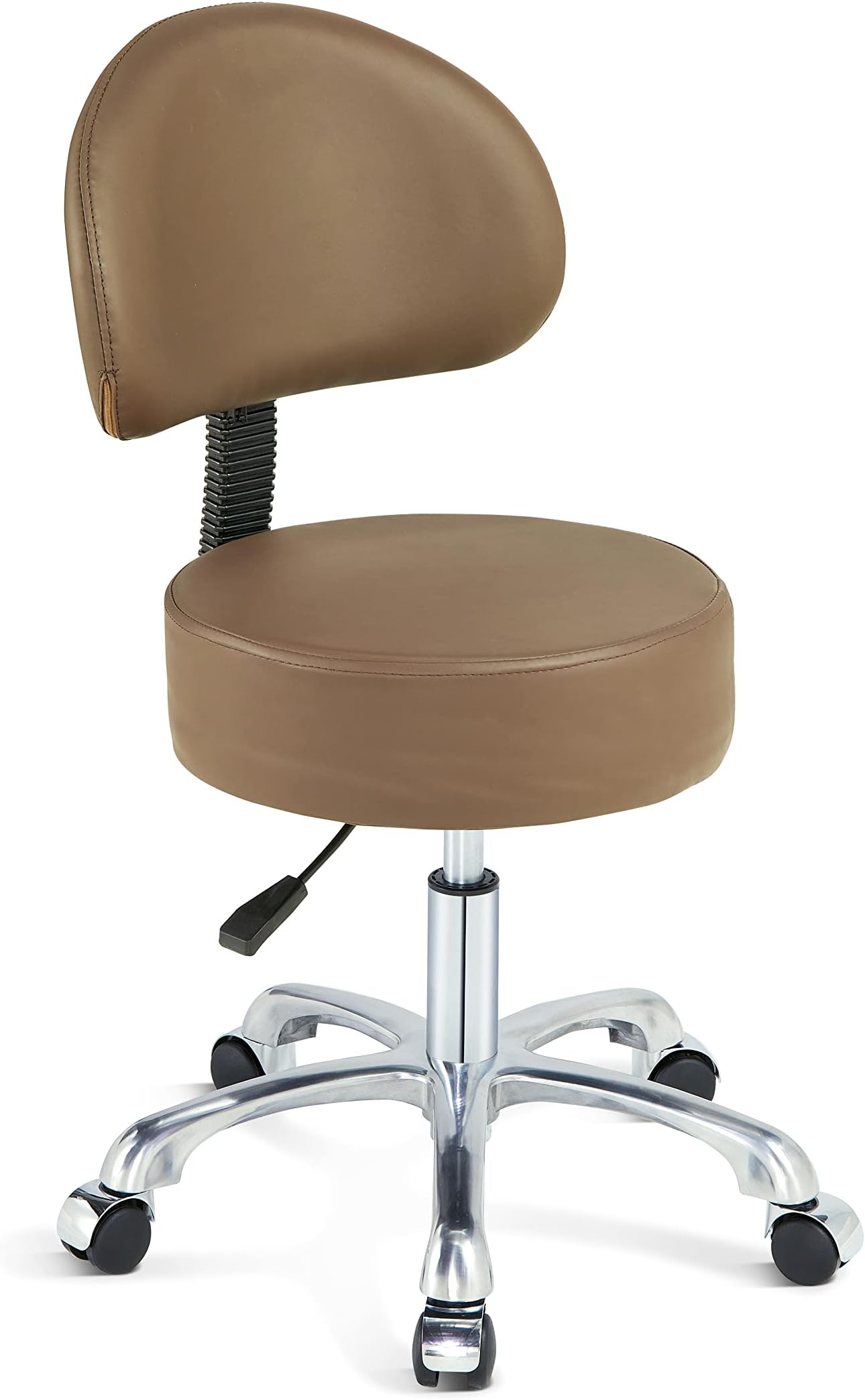 Swivel Rolling Stool Round Chair with Back,Thick Sturdy Padding,Adjustable Stool with Wheels for Doctor,Massage Salon,Office,Home(Brown)