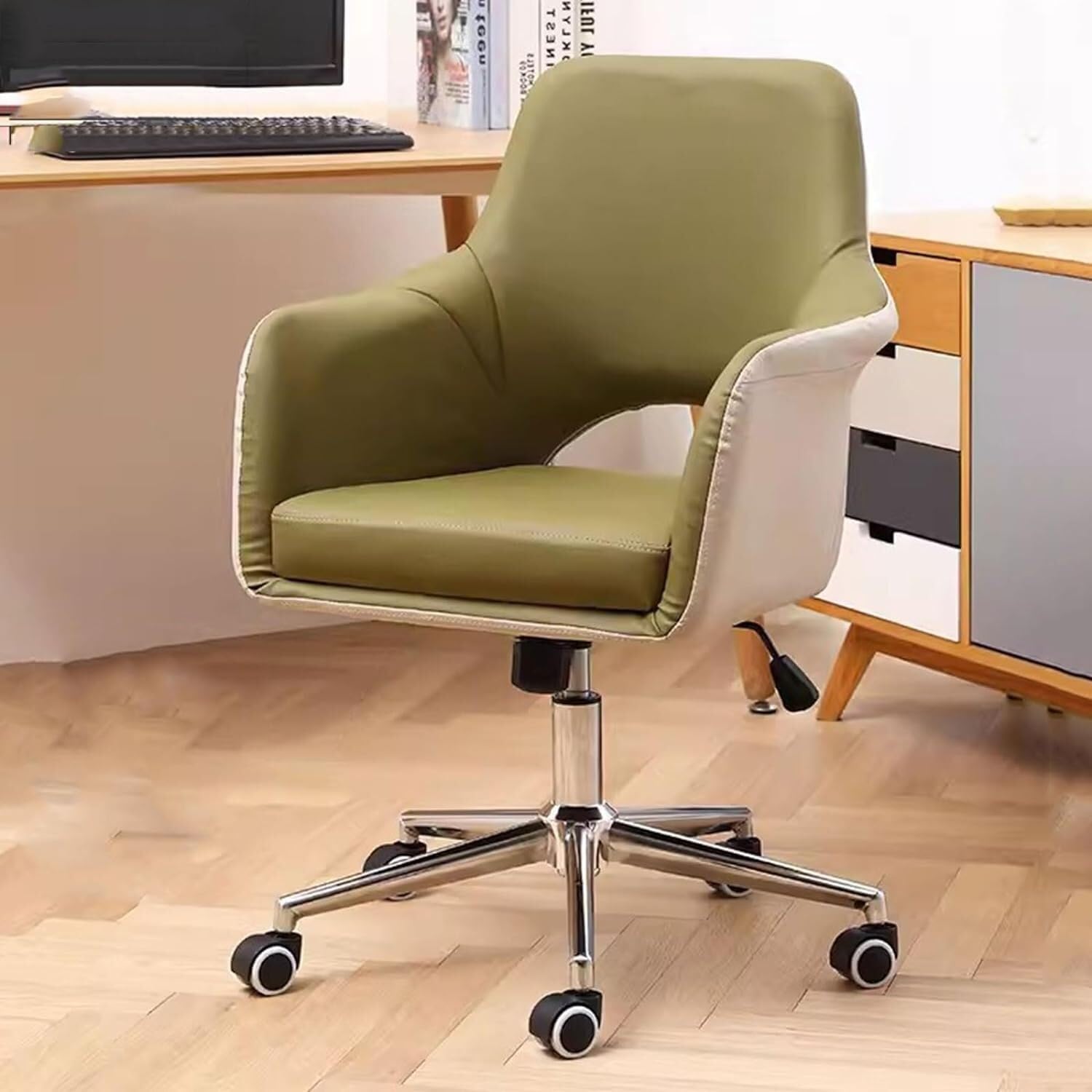 METTEOR Office Chair for Home & Study PU Leather Swivel Task Chair with Armrests Adjustable Cuter Chair for t & Support (Green/B Size)