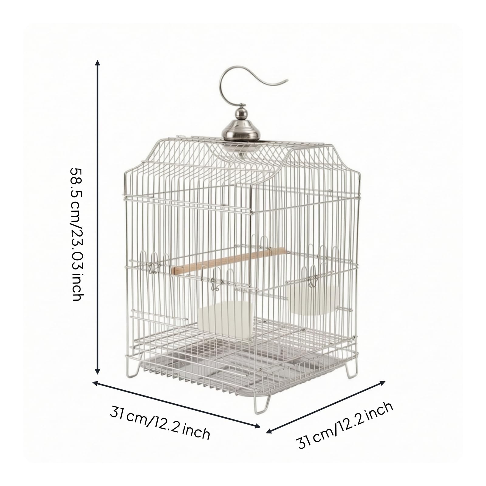 Edelstahl-Vogelkäfig hausnehmbar Vogelkäfig mit Kotschublade quadratisch Vogelvolie für Vogelbesitz, Wellensittichhalt, Wohnzimm, 31x31x58.5 cm