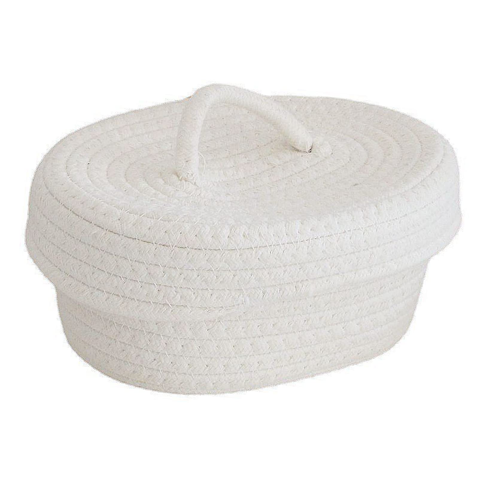 EVGATSAUTO Desktop Storage Box, Skin Friendly Cotton Rope Storage Basket with Lid for Nursery for Living Room (Milky White)