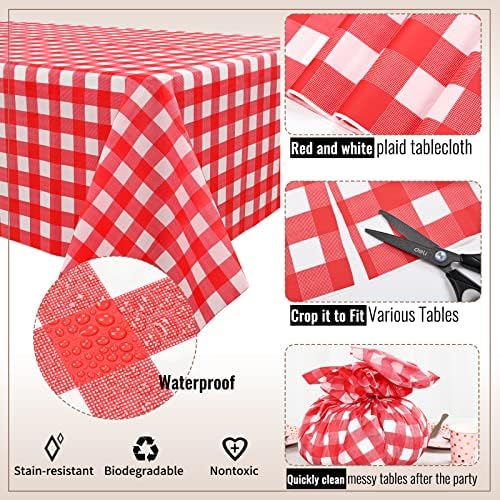10 Pack Gingham Plastic Tablecloths Table Covers 54" x 108" Red and White Checkered Tablecloth Party Rectangle Tablecloths Disposable Waterproof Table Cloths for Parties Picnic Birthday Anniversary