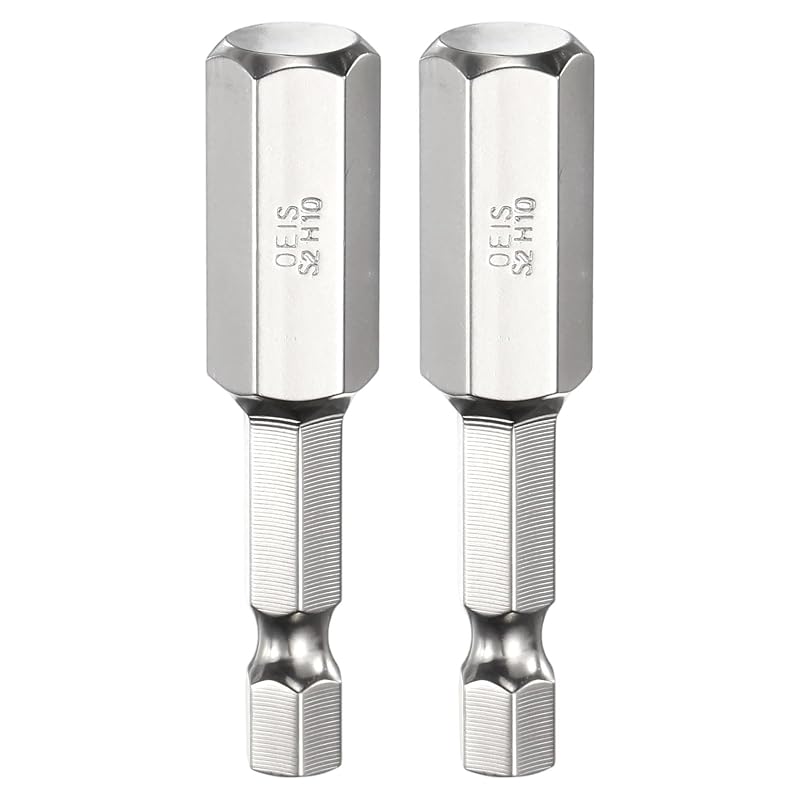 HARFINGTON Bit Sextavado H10 com Ponta Plana Magnética, Haste de 6,35 mm (1/4 pol.), 50 mm, Aço S2 Cromado, Kit com 2 peças