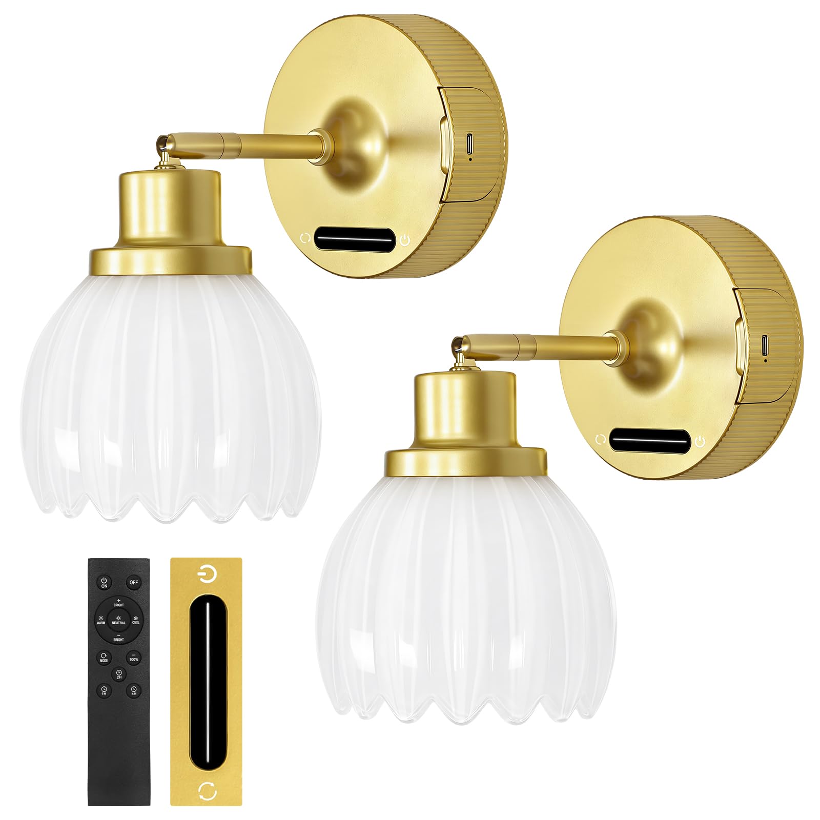 OUTON Lot de 2 Appliques Murales Rechargeables Batterie 8000mAh, 3 Températures de Couleur, Commande Tactile et Télécommande, Minuterie et Mémoire, Applique Sans fil pour Salon Chambre Couloir, Blanc