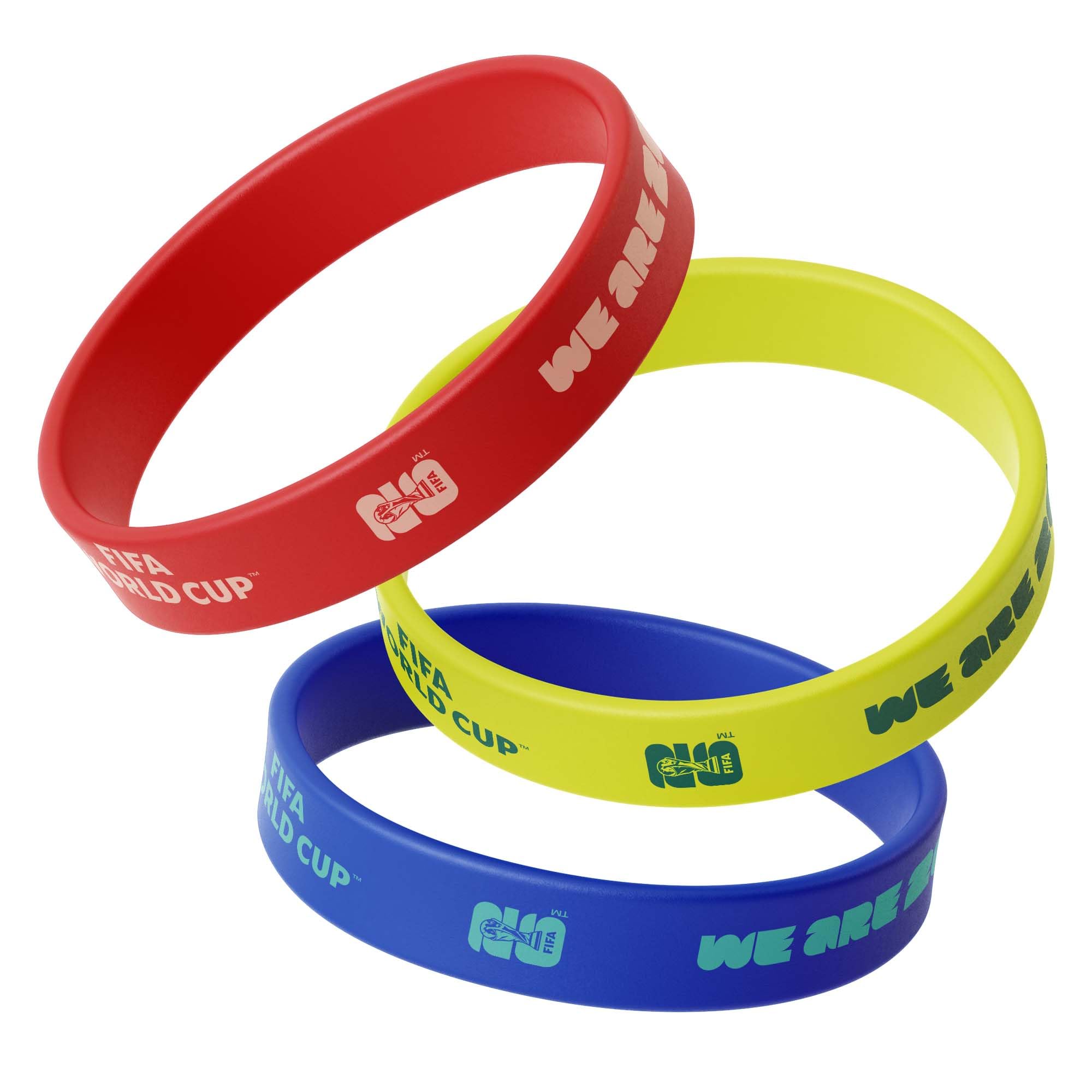 Hy-Pro Officially Licensed FIFA World Cup 2026 3PK Silicone Wristbands - 3-Pack Mens and Womens Wrist Bracelets in Red, Yellow & Blue - Official FIFA World Cup 2026 Design, 6.5cm Sports Wristband Set