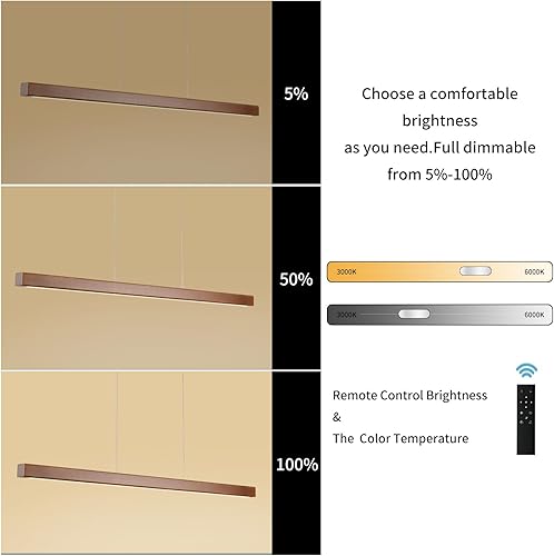 Miniatura 6 de Lámparas colgantes lineales de madera de 47 pulgadas, modernas, LED, 36 W, regulables, iluminación colgante de techo, luces colgantes, candelabros