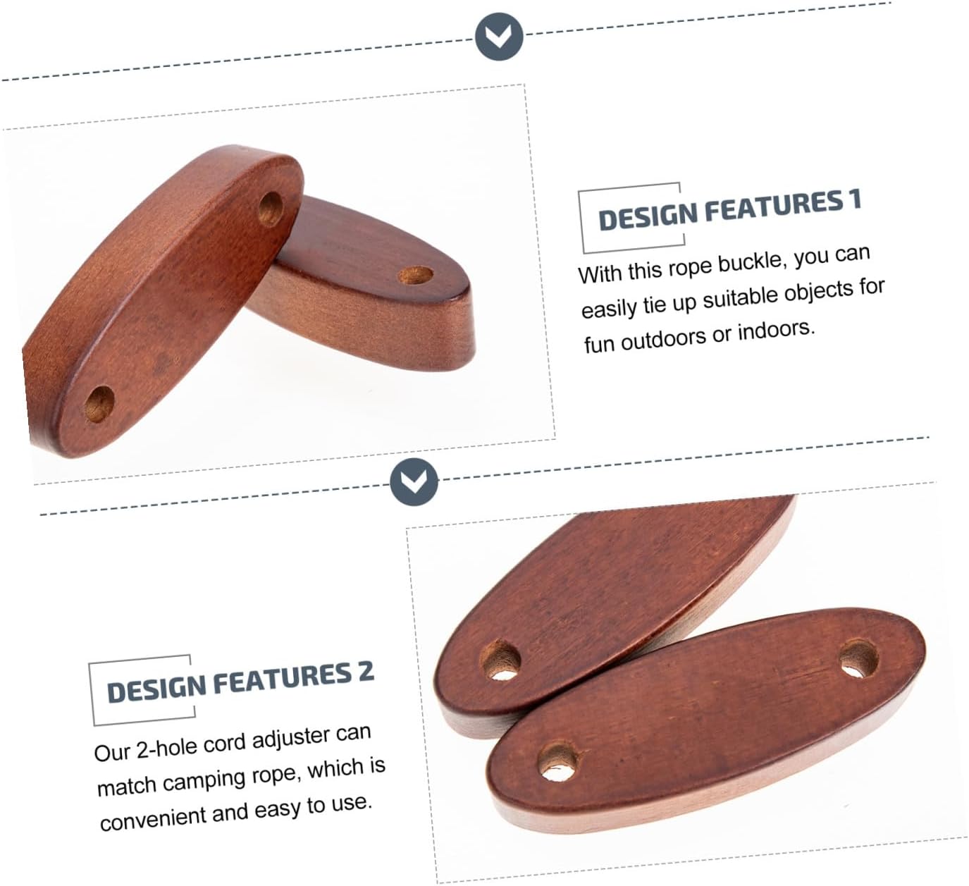 2Pcs Wooden Tent Rope Buckles Outdoor Camping Cord Tensioners with Design for Hiking Backpacking Shelter Easy Pull Natural Material