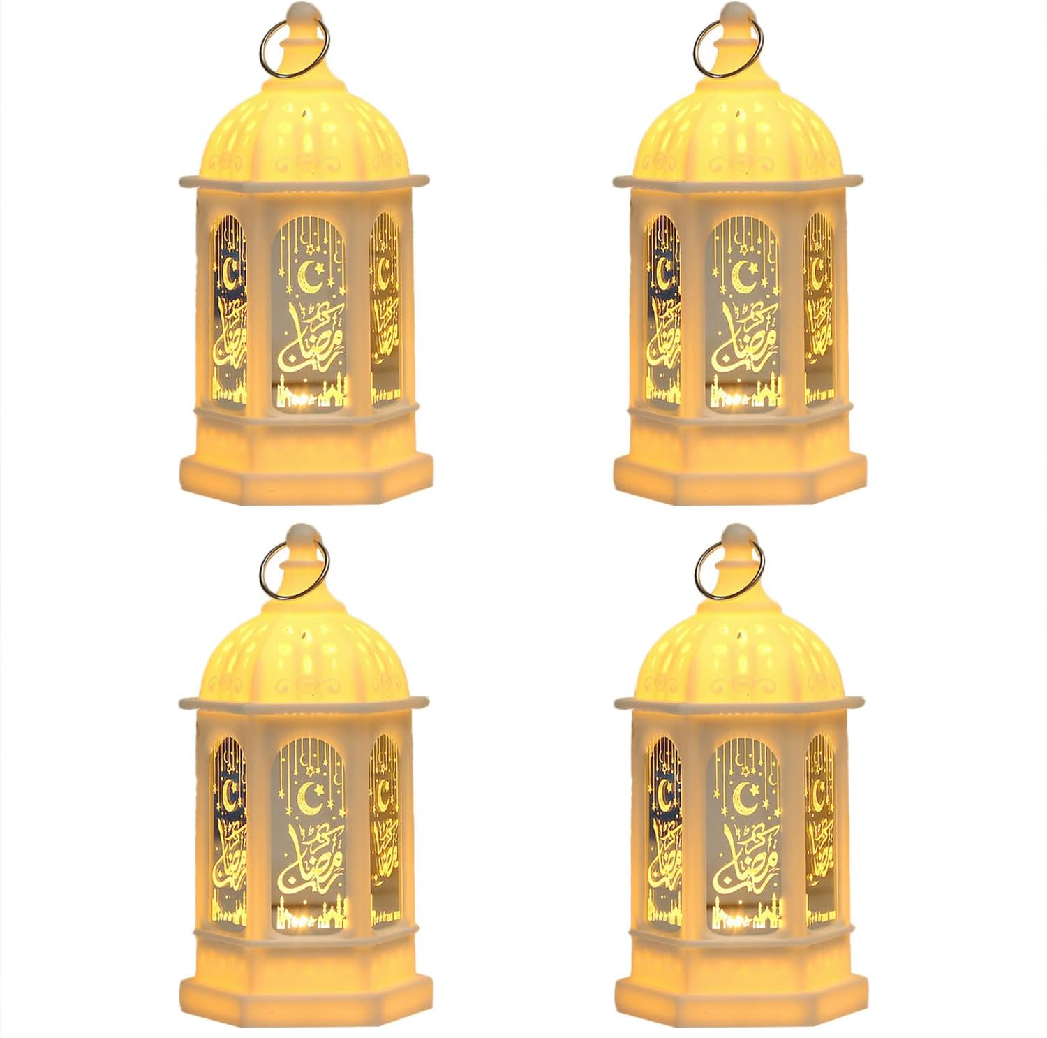 4 Pack Mini Ramadan Lantern Lights, Ramadan Decorations for Home, Eid Mubarak, Gifts for Family Kids Lantern, Home Table Windows Decor(White)