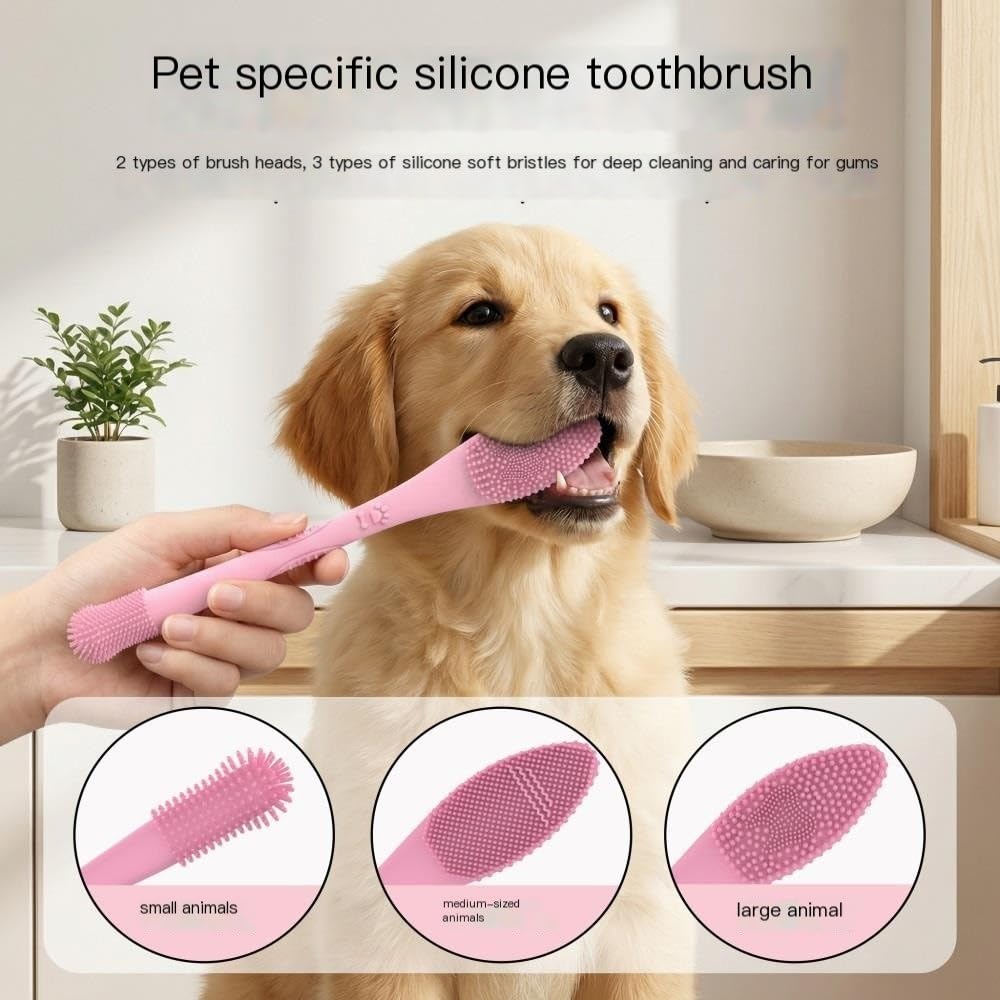 Cepillo de dientes de cerdas suaves for perros y gatos, diseño de doble cabezal antideslizante for una fácil limpieza(Green)