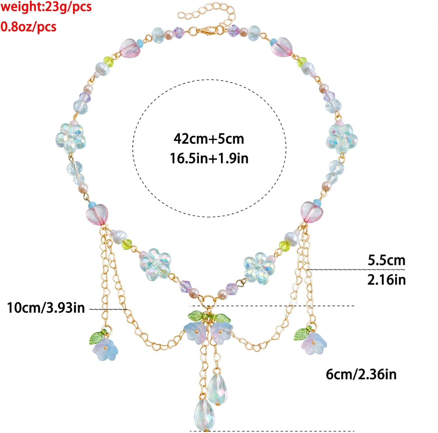 Dreuyet Y2K Lily of the Valley Earring Necklaces Set for Women Dainty Colorful Love Bead String Tassel Chain Necklace Sweet Valley Rose Flower Leaf Dangle Drop Earrings Bride Wedding Spring Summer Jewelry - Image 8