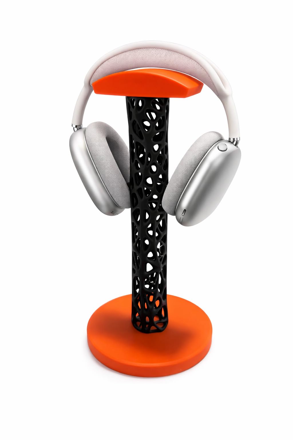 3D Printed Headphone Stand for Over-Ear Headphones, Orange and Black, 20cm Height, Lattice Design with Wide Curved Top and Round Base