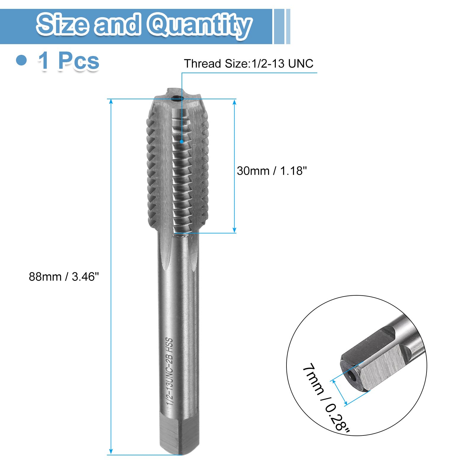QUARKZMAN Maschio A Mano 1/2-13 UNC 2B Filettatura A Spinta Filettatura A Spinta Acciaio Rapido HSS6542 Scanalature Dritte Utensile Per Filettatura
