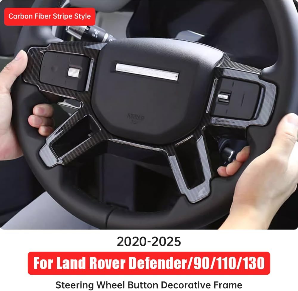 Steering Wheel Button Decorative Frame for 2020-2025 2026 Land Rover Defender 90 110 130 Steering Wheel Sequin Interior Protection Frame ABS Carbon Fiber Textured Patch Tuning Supplies Accessories