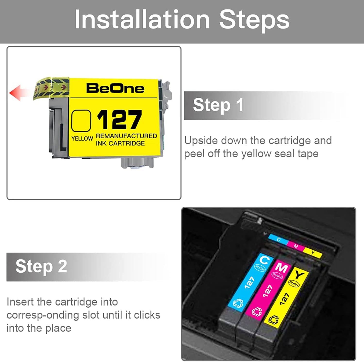 BeOne T127 Ink Cartridges Replacement Remanufactured for Epson 127 to Use with Workforce 60 545 630 633 635 645 840 845 WF-3520 WF-3530 WF-3540 WF-7010 WF-7510 WF-7520 Printer (6-Pack; 2C, 2M, 2Y)